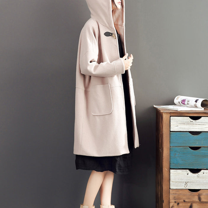 Pink Long Sleeve Long Outwear Baggy Loose Hooded Trench Coats