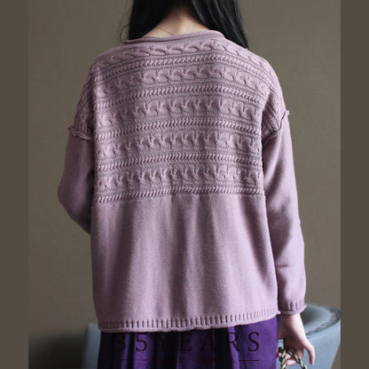 Pink Cotton Sweater Cardigans Long Sleeve Baggy V Neck Knit Short Cardigan Outwear