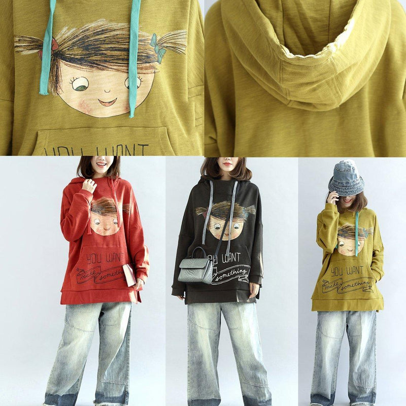 Yellow Hoodies Cotton Pullover Tops Autumn Tops Pullover