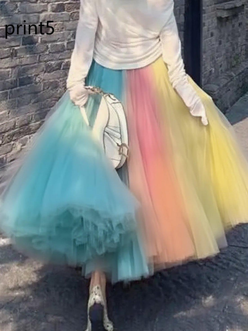 Print3 Wrinkled High Waist Tulle Skirt Spring
