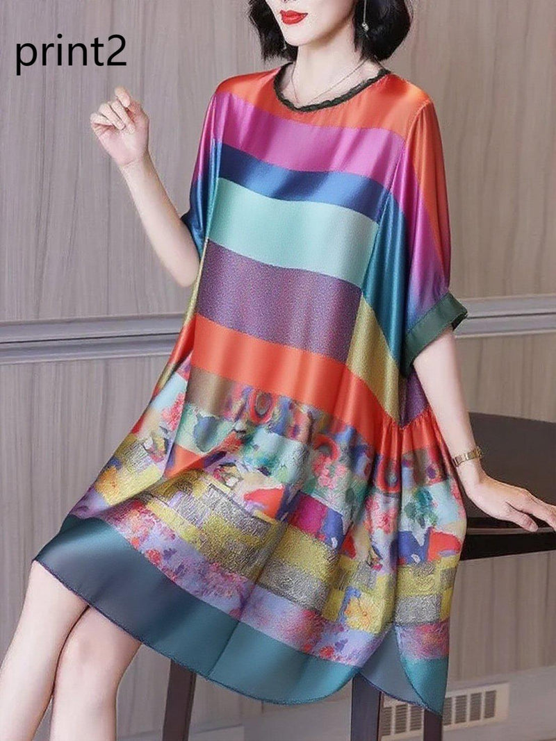 Ruffled Print3 Button Side Open Linen Vacation Dresses Half Sleeve