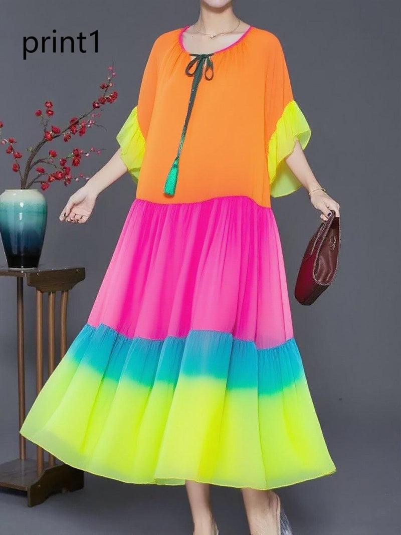 Purple Print1 Ruffled Chiffon Party Dress Summer
