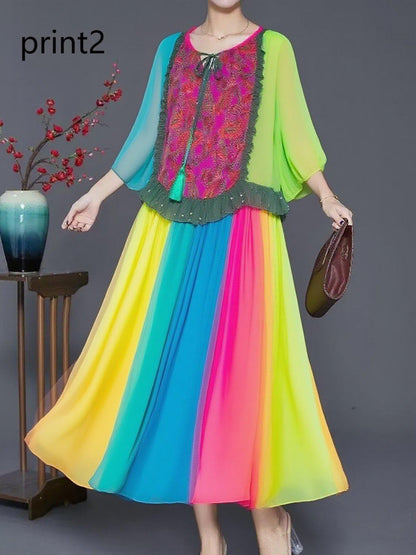 Purple Print2 Ruffled Chiffon Party Dress Summer
