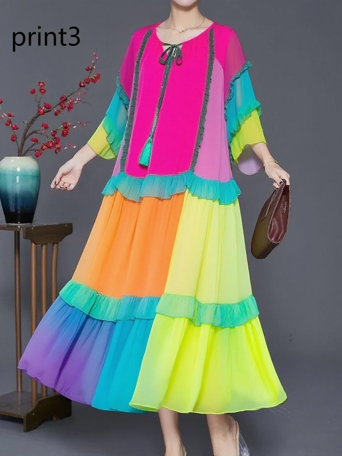 Purple Print1 Ruffled Chiffon Party Dress Summer