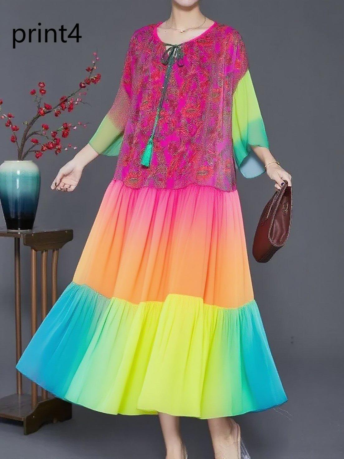 Purple Print3 Ruffled Chiffon Party Dress Summer