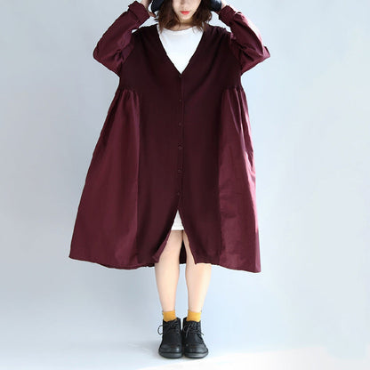 Purple Red Patchwork Cotton Silk Sweater Outwear Oversize Knit Long Coats