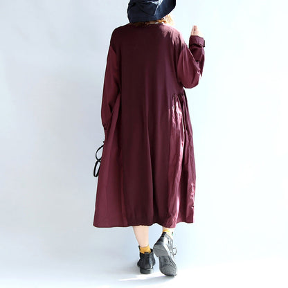 Purple Red Patchwork Cotton Silk Sweater Outwear Oversize Knit Long Coats