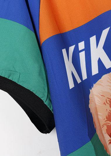 Rainbow Striped Cartoon Prints Pants Loose Short Sleeve Jumpsuit Pants
