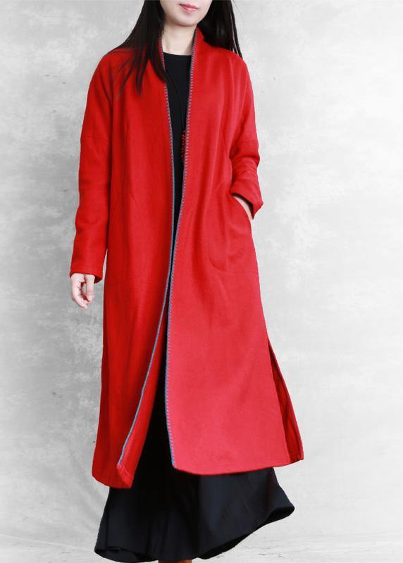 Red Clothing Sweaters Pockets Side Open Coats