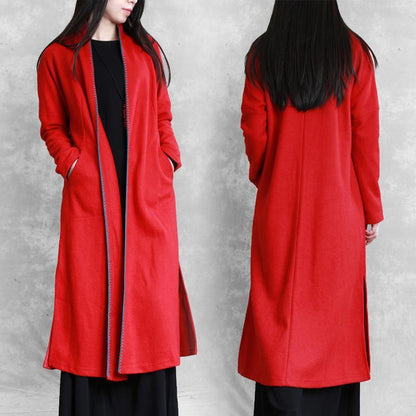 Red Clothing Sweaters Pockets Side Open Coats