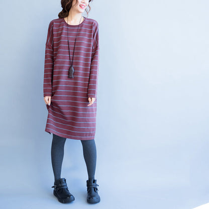 Red Striped Sweater Oversize Long Sleeve Knit Dress