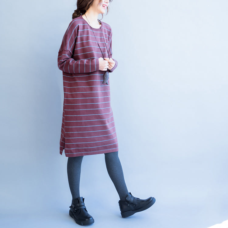 Red Striped Sweater Oversize Long Sleeve Knit Dress