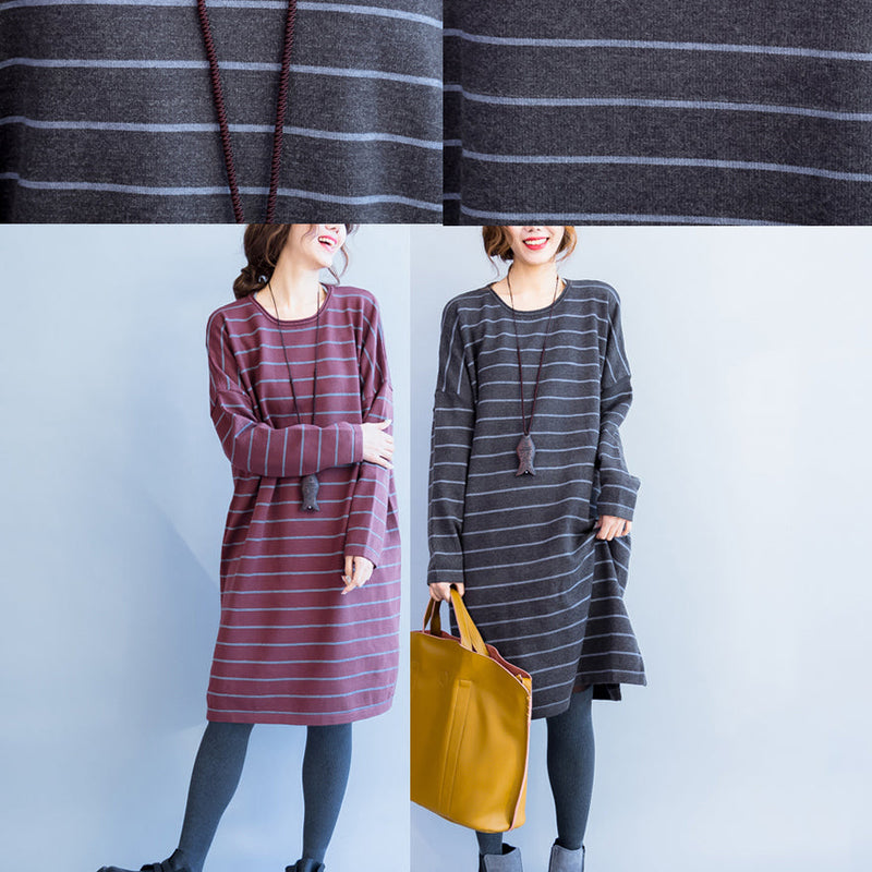 Red Striped Sweater Oversize Long Sleeve Knit Dress