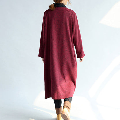 Red Winter Cotton Cardigans Long Sleeve Woolen Trench Coats