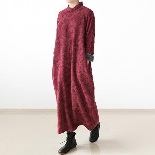 Red Winter Dresses Linen Dress New Thick Velour Inside Gown Caftans Style