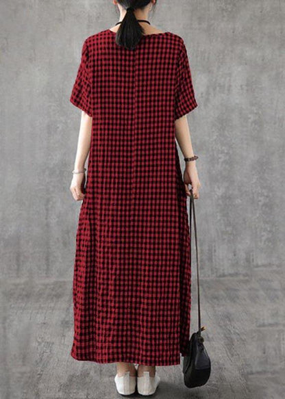 Vivid Patchwork Linen Quilting Dresses Runway Black Plaid Dresses Summer