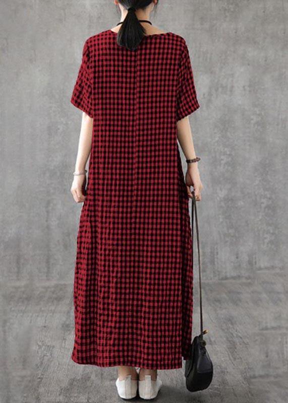 Blue Plaid Linen Dresses Summer Cotton Dress