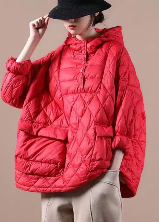Clothing Down Jacket Hooded Red Pockets Goose Down Jacket