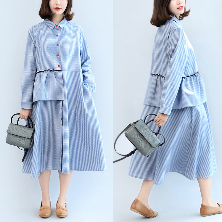 Ruffles Blue White Striped Cotton Dresses