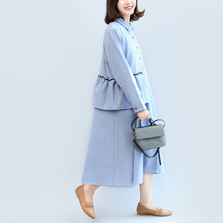 Ruffles Blue White Striped Cotton Dresses