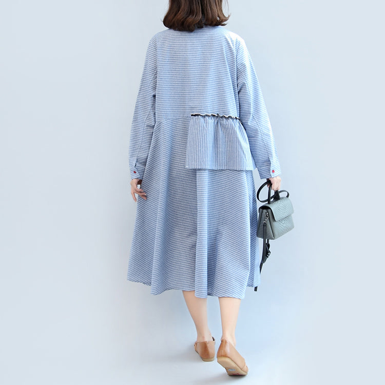 Ruffles Blue White Striped Cotton Dresses