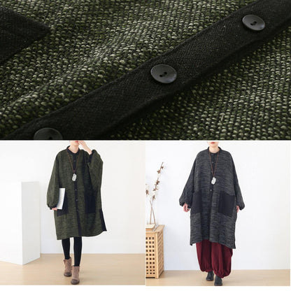 Spring Army Green Knit Cardigans Spring O Neck Knitted Coat