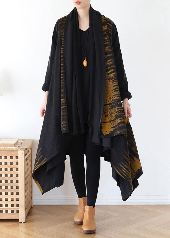 Spring Coat Yellow Print Asymmetric Coats