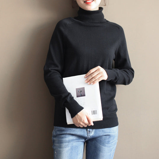 Stylish Black Cozy Sweater Oversized Pullover Warm Winter T Shirt Knit