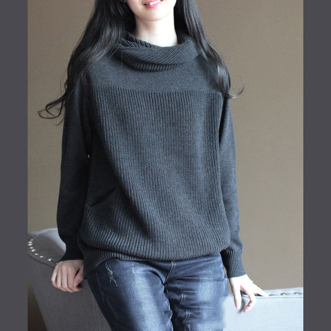Stylish Black Gray Knit Sweaters Plussize Knit Sweat Tops Fine Blouse Hooded