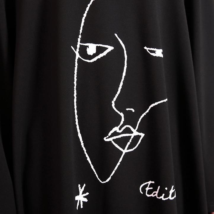 Stylish Black Natural Oversized Linen Cotton Dress Zippered Baggy O Neck Midi Dress
