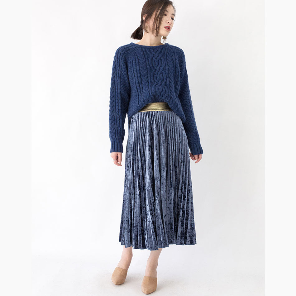 Stylish Blue Winter Sweater Clothing O Neck Side Open Sweaters Fine Cable Knit Winter Tops