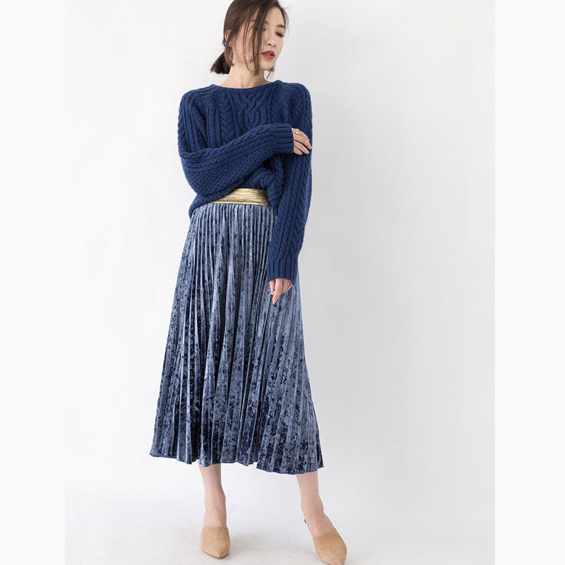 Stylish Blue Winter Sweater Clothing O Neck Side Open Sweaters Fine Cable Knit Winter Tops