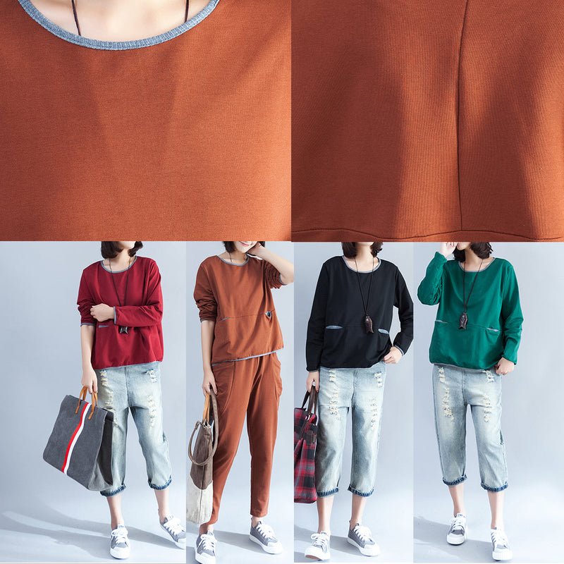 Stylish Brown Cotton Pullover Oversize Patchwork T Shirt