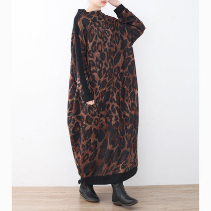 Stylish Chocolate Long Sweaters Fall Patchwork Pullover Sweater High Neck Fall Dresses