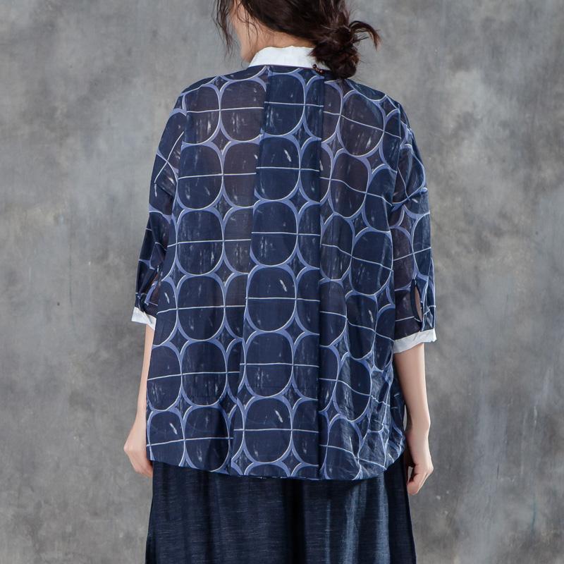 Stylish Cotton Blouses Loose Fitting Polo Collar Three Quarter Sleeve Irregular Blouse