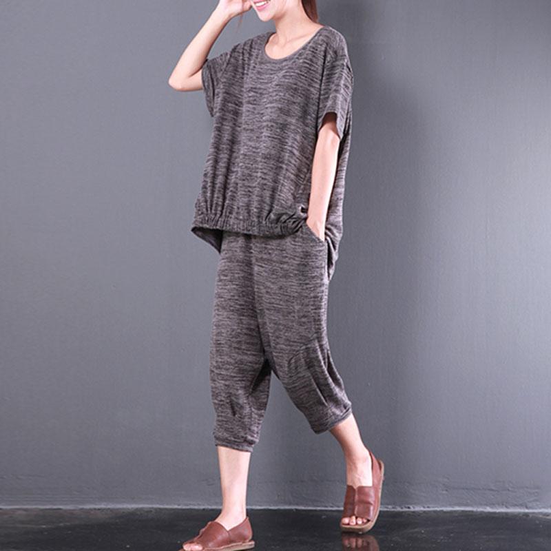 Stylish Cotton Tops Short Sleeve Knitting Two Pieces Set