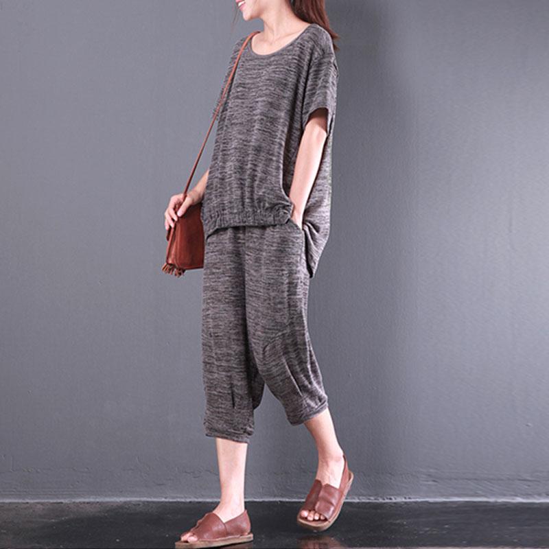 Stylish Cotton Tops Short Sleeve Knitting Two Pieces Set