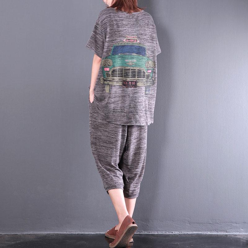 Stylish Cotton Tops Short Sleeve Knitting Two Pieces Set