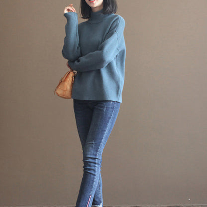 Stylish Gray Blue Winter Sweater Fall Pullover Fine Thick Warm Winter Pullover