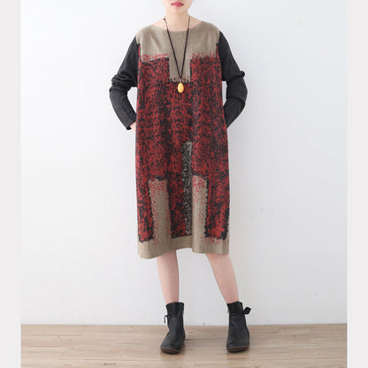 Stylish Khaki Knit Dress Patchwork Sweater Fine Asymmetrical Sweater