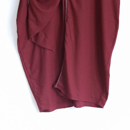 Stylish Red Linen Dress Oversize Asymmetrical Hem Traveling Clothing New Asymmetrical Zippered Kaftans