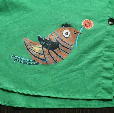 Stylish Summer Cotton Tops Polo Collar Single Breasted 12 Sleeve Green Blouse