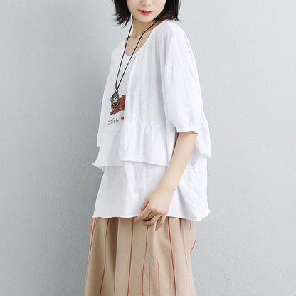 Stylish Summer T Shirt Clothing Loose Single Breasted Polo Collar Beige Shirt