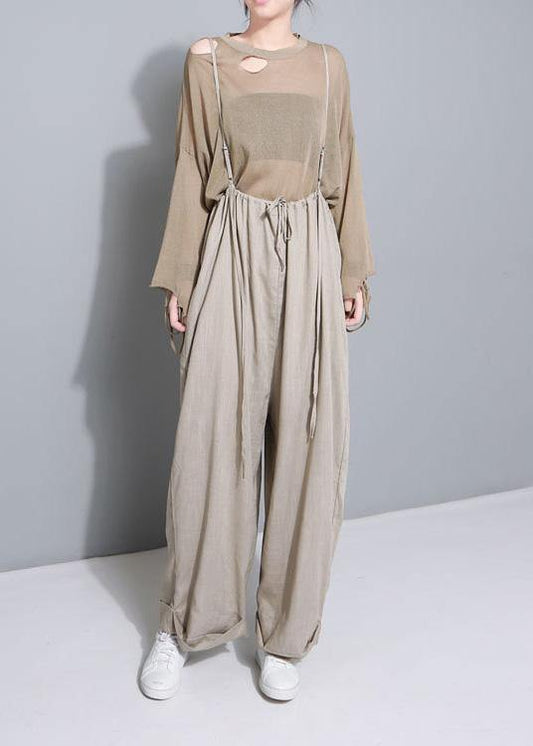 Stylish Khaki Cotton Linen Wide Leg Pants Multiple Wearing Methods Pants
