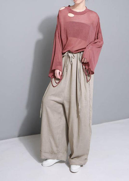 Stylish Khaki Cotton Linen Wide Leg Pants Multiple Wearing Methods Pants
