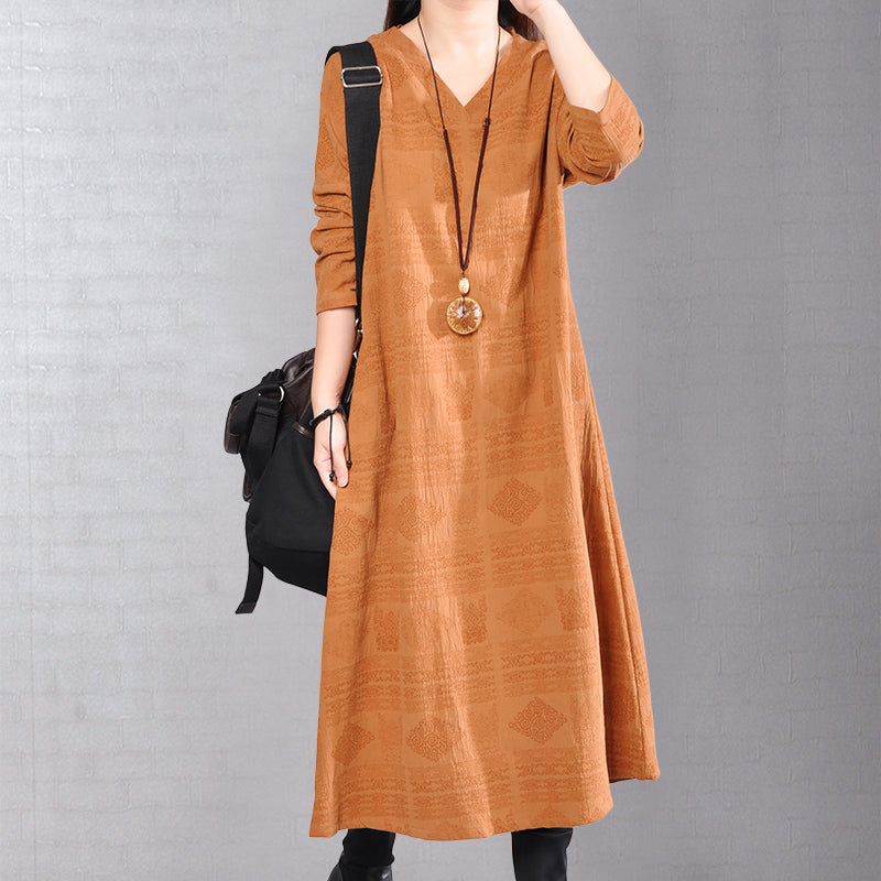 Stylish Yellow Linen Knee Dress Linen Clothing Dress 2018back Side Open V Neck Linen Clothing Dress