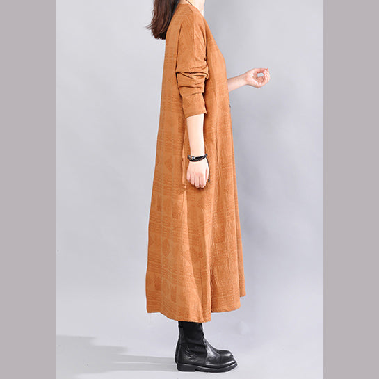 Stylish Yellow Linen Knee Dress Linen Clothing Dress 2018back Side Open V Neck Linen Clothing Dress