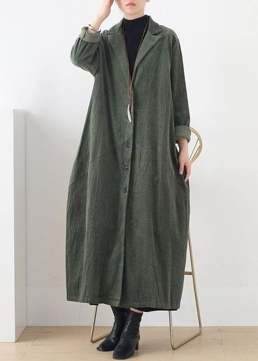 Suit Collar Striped Outfit Green Loose Outwears