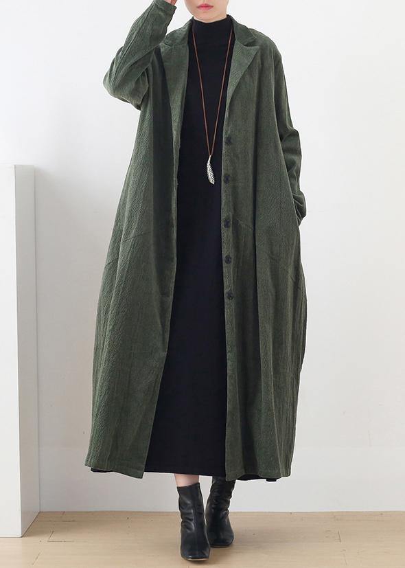 Suit Collar Striped Outfit Green Loose Outwears
