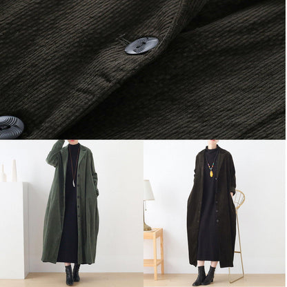 Suit Collar Striped Outfit Green Loose Outwears